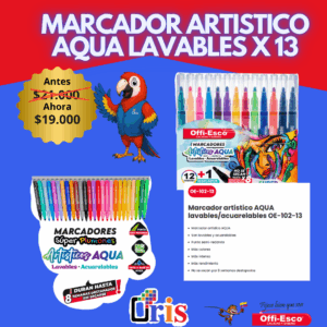 MARCADORES ARTISTICOS OFFI-ESCO AQUA LAVABLES Y ACUAREABLES X 13 OE-102-13