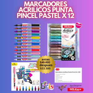 MARCADORES ACRILICOS PUNTA PINCEL PASTEL OFFI-ESCO X 12 OE-581