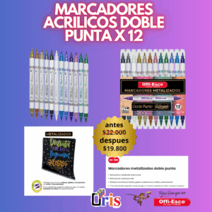 MARCADORES METALIZADOS DOBLE PUNTA OFFI-ESCO OE-100 X 12