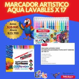 MARCADORES ARTISTICOS OFFI-ESCO AQUA LAVABLES Y ACUAREABLES X 17 OE-102-17