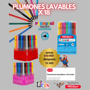 Plumones Lavables Offi-Esco x18 - Colores Intensos OE-081