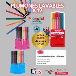 Plumones Lavables Offi-Esco x12 (OE-080) - Colores para Colegio y Oficina