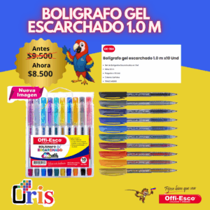 Bolígrafos de Gel Escarchado Offi-Esco x10 (OE-164) - Colores Glitter 1.0mm