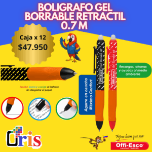 Bolígrafo Gel Borrable Retráctil Offi-Esco OE-026 Negro - 0.7mm
