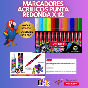 MARCADORES ACRILICOS A BASE DE AGUA OFFI-ESCO OE-586-12